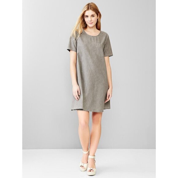 Gap 1969 Gray Denim Short Sleeve Mini T-Shirt Dress L - Picture 1 of 5